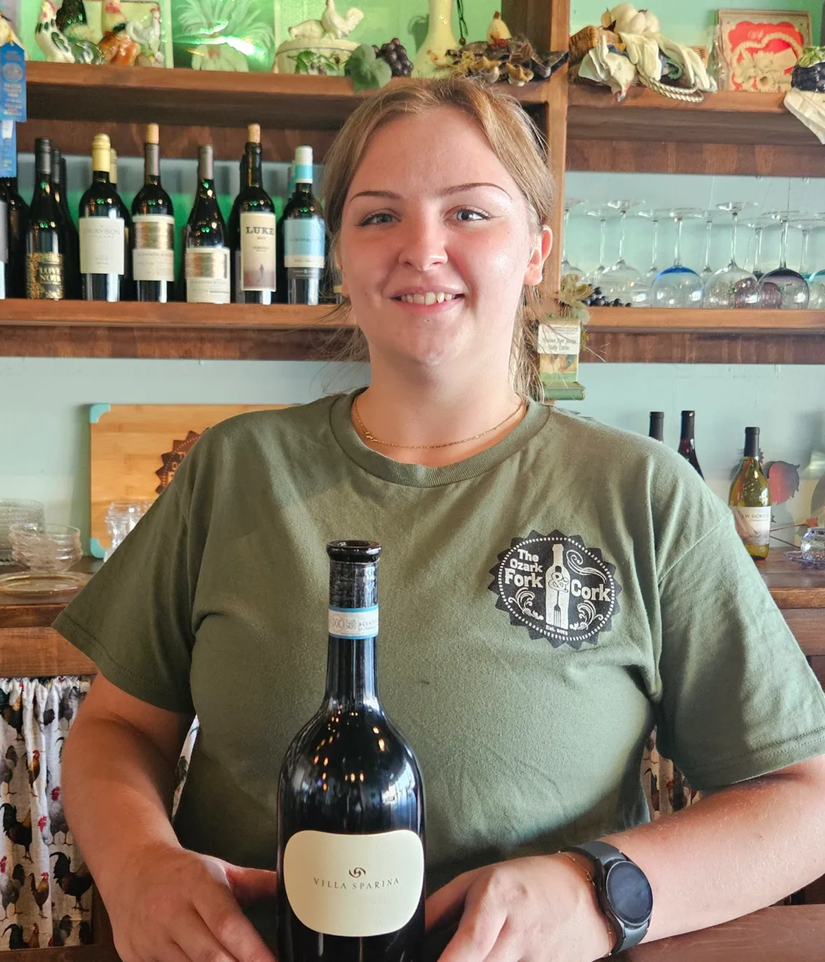 Staff member behind the bar at The Ozark Fork & Cork